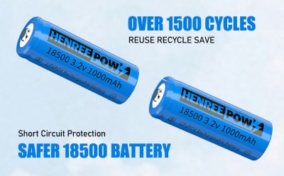 Henreepow 18500 batri y gellir ei ailwefru, 3.2v Batri ffosffad lithiwm Lifepo4 1000mAh ar gyfer gar